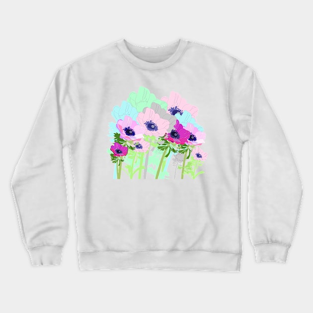 Anemones blooming in the garden Crewneck Sweatshirt by Orangerinka